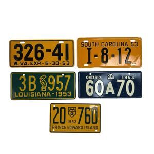 Vtg Lot 5 1953 WHEATIES Cereal Bicycle Mini License Plates Louisiana Carolina